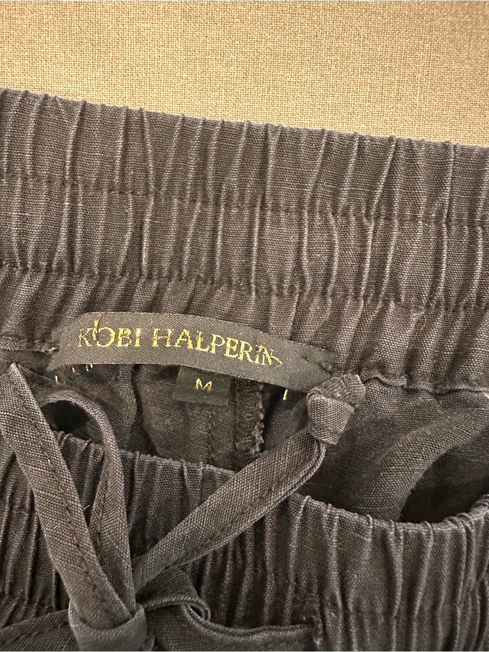 Kobi Halperin Black Tencel Linen Wide Leg Drawstring Pants Size M - Picture 3 of 5
